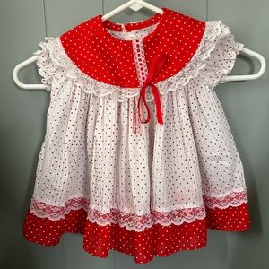 Vintage Red and White Polka Dot Dress with Lace Trim